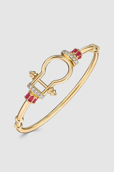 ANCHOR CUFF BRACELET Ruby & Diamond Stones with Gold - last image